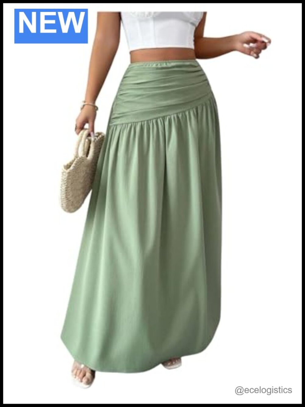 Flowy High Waisted Maxi Skirt with Ruched Smocked Back Tiered A-Line Summer